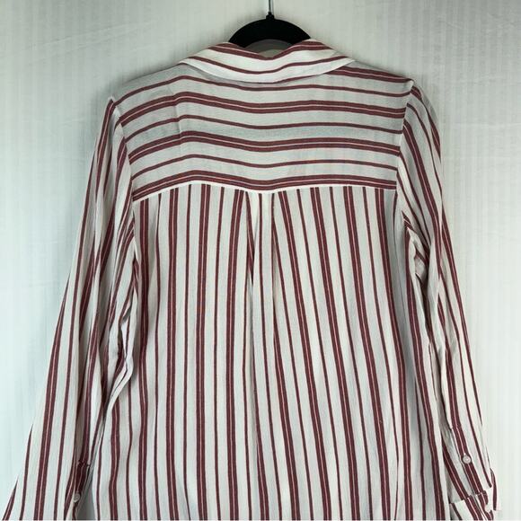 B.P. White Red Stripes Viscose Button Up Shirt Junior Size Large Nautical Prep - Picture 9 of 9